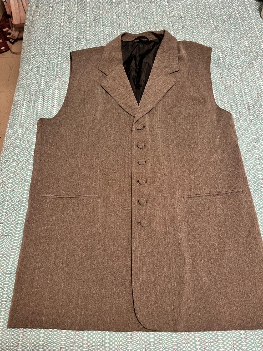 Vintage 90s Pronto Brown Longline Tailored Vest 46L Oversized Dark Academia Y2K